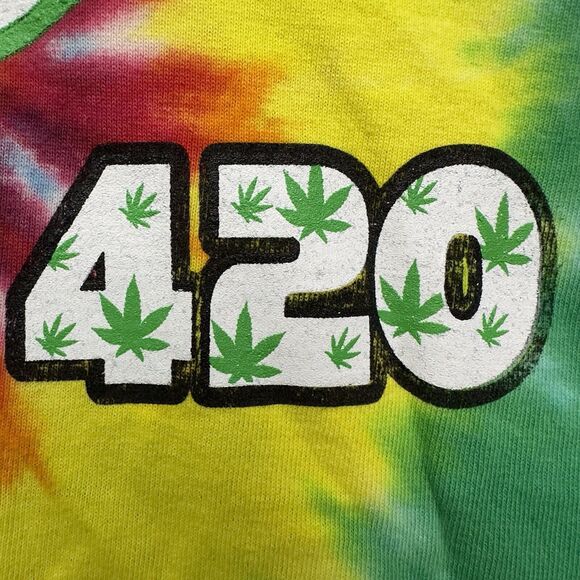 Happy 420 T Shirt Mens XL Tie Dye Cannabis Weed King Sturgis Colorful Port & Co - Picture 3 of 9